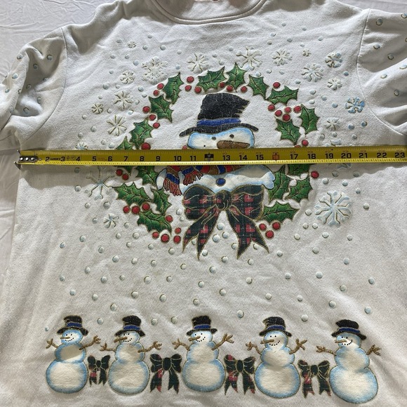 Vintage Late 90s Ugly Christmas Snowman Sweatshirt Puff Paint USA Womens L - Picture 7 of 15